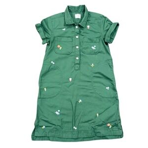 Crewcuts Girls Green Embroidered Flower Shirt Dress Size 10